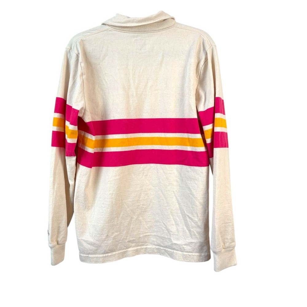 NOAH PITCH PRACTICE POLO IVORY PINK STRIPE RELAXED POLO SHIRT LONG SLEEVE MEDIUM - Picture 11 of 11